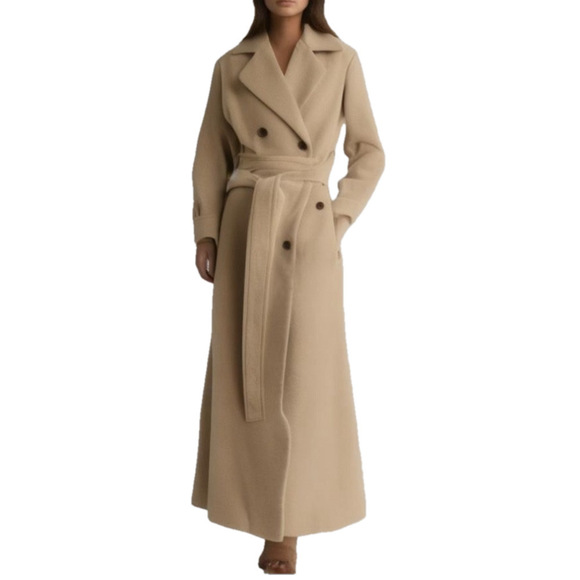 AQUA Medium Duster Trench Coat Camel Notch Lapel Tie Belt Retail $238 NWT - Picture 1 of 13